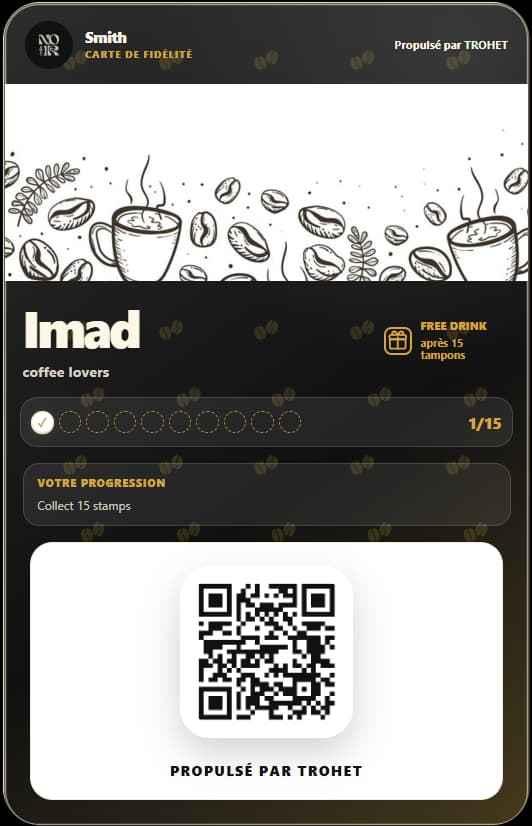 Vraie carte de fidélité Caffe Smith créée avec TROHET